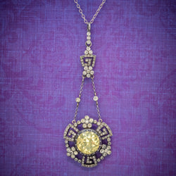 Antique Georgian Yellow Paste Stone Drop Pendant Necklace Silver Circa 1800 COVER