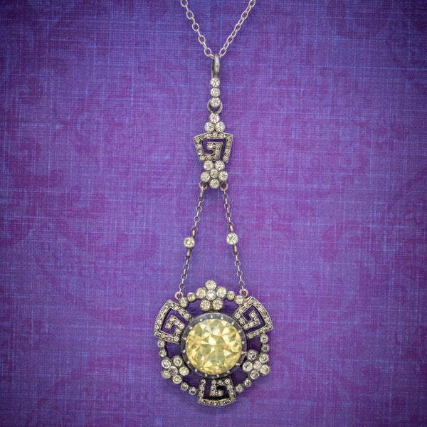 Antique Georgian Yellow Paste Stone Drop Pendant Necklace Silver Circa 1800 COVER