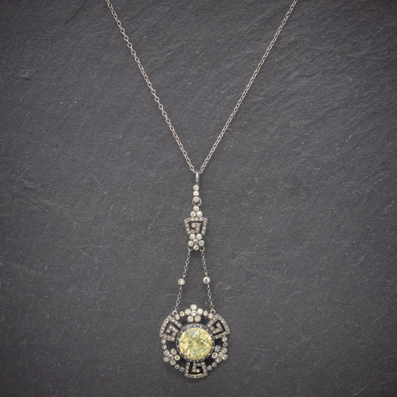 Antique Georgian Yellow Paste Stone Drop Pendant Necklace Silver Circa 1800 FRONT