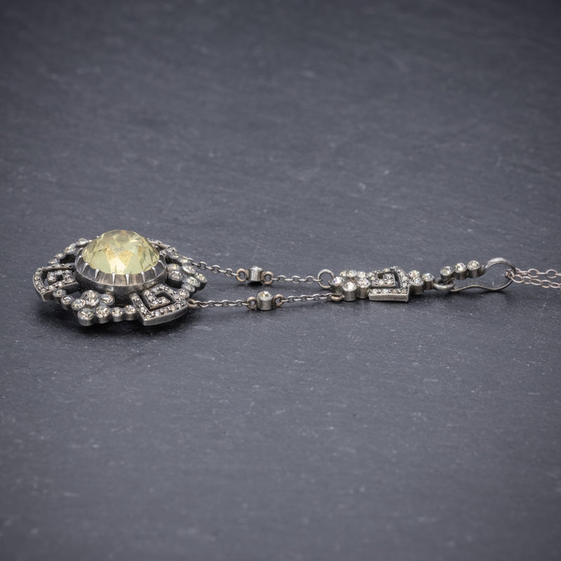 Antique Georgian Yellow Paste Stone Drop Pendant Necklace Silver Circa 1800 SIDE