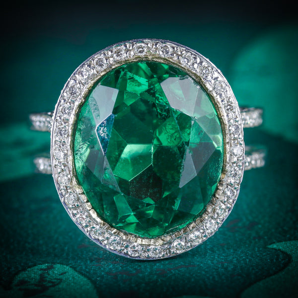 ANTIQUE GREEN SPINEL AND DIAMOND RING 18CT WHITE GOLD CIRCA 1940 COVER
