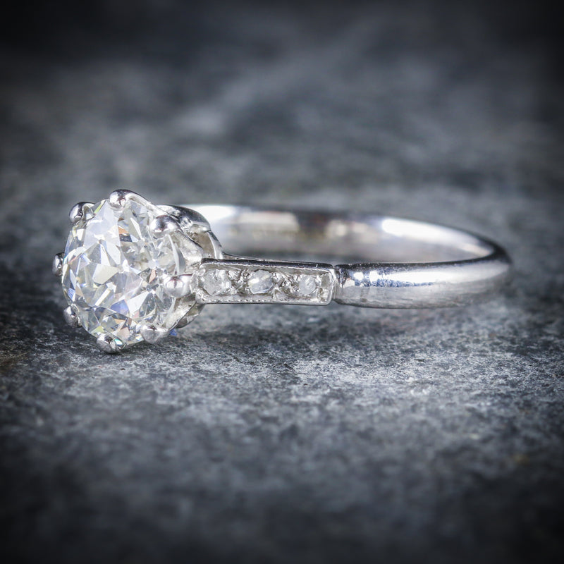 ANTIQUE PLATINUM EDWARDIAN DIAMOND ENGAGEMENT RING 1.48CT SIDE