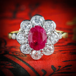 ANTIQUE RUBY & DIAMOND CLUSTER RING 18CT GOLD 1.80CT RUBY 1.20CT DIAMOND COVER