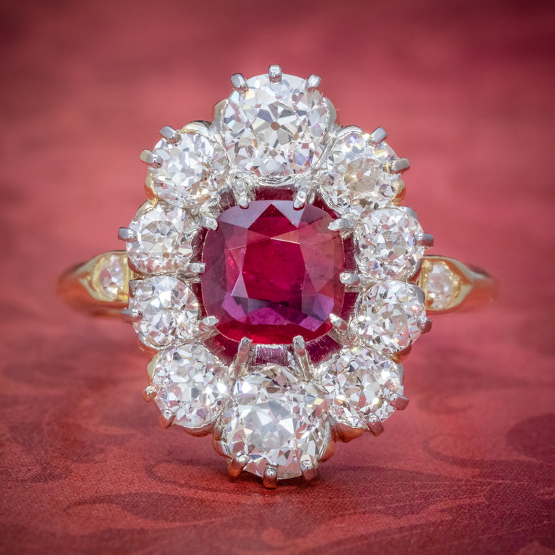 18K Gold Edwardian Five-Stone Diamond and Burmese Ruby Ring Size 8.75 |  Chairish