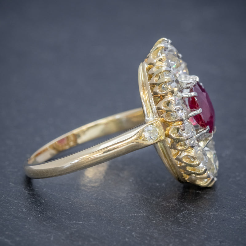ANTIQUE VICTORIAN 1.60CT RUBY 3CT DIAMOND CLUSTER RING 18CT GOLD CIRCA 1880 SIDE2