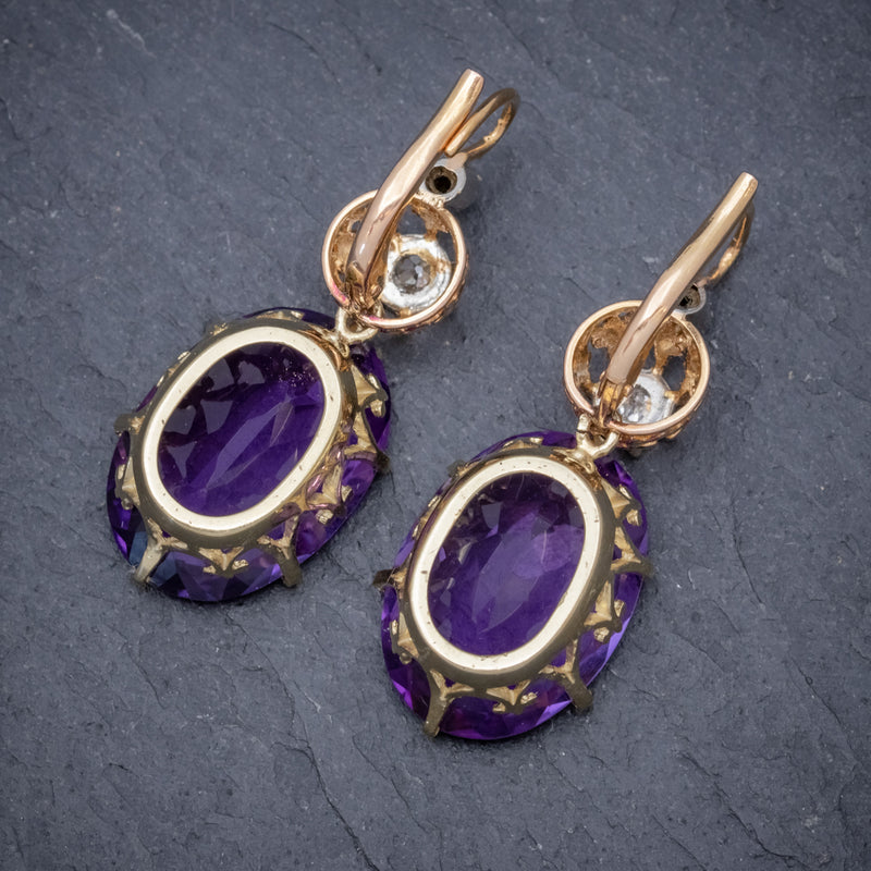 ANTIQUE VICTORIAN 18CT ROSE GOLD AMETHYST EARRINGS 16CT OF AMETHYST CIRCA 1900 BACK