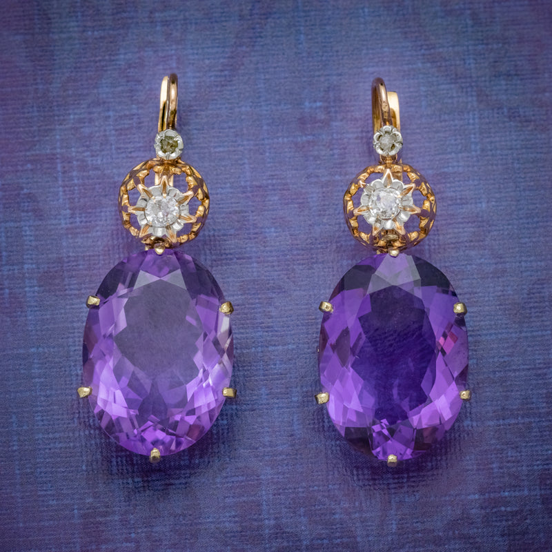 ANTIQUE VICTORIAN 18CT ROSE GOLD AMETHYST EARRINGS 16CT OF AMETHYST CIRCA 1900 COVER