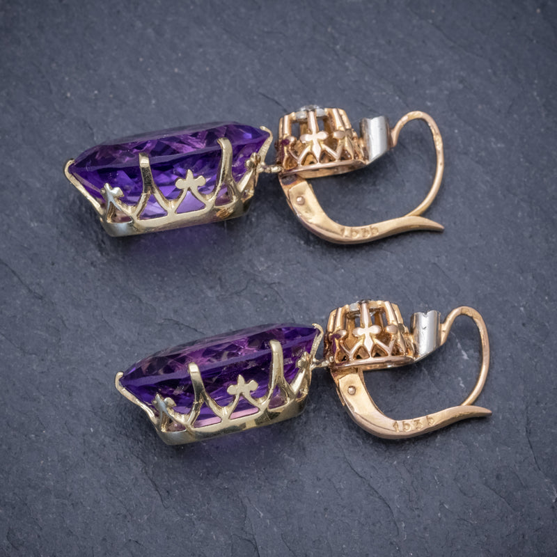 ANTIQUE VICTORIAN 18CT ROSE GOLD AMETHYST EARRINGS 16CT OF AMETHYST CIRCA 1900 SIDE