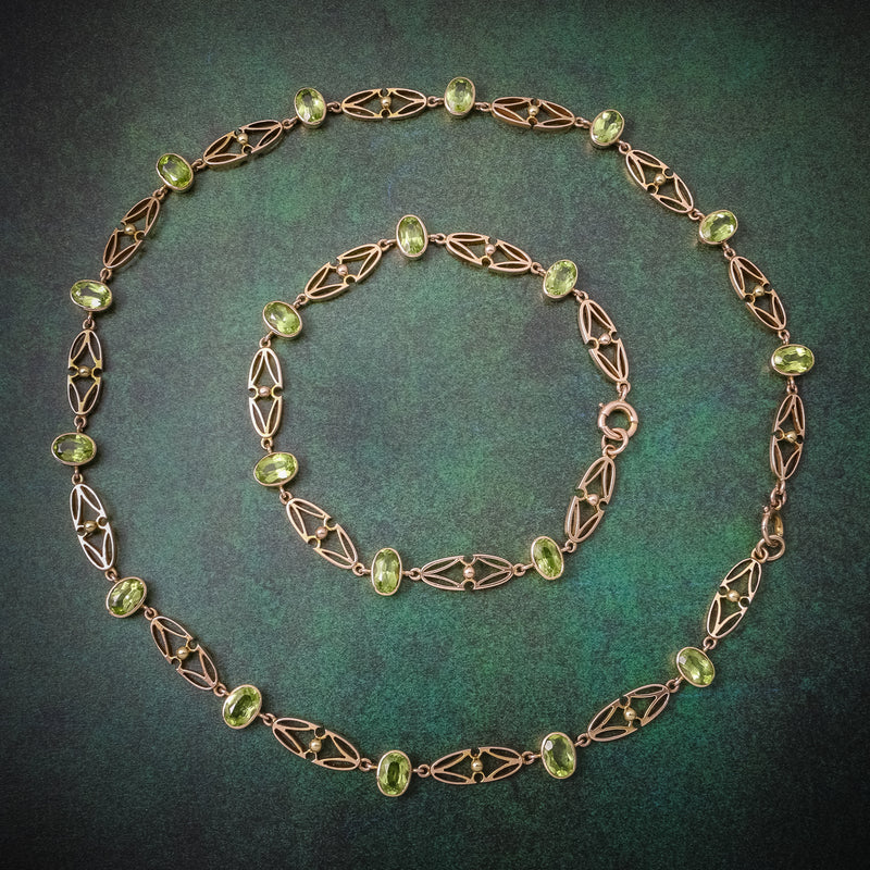 Antique Victorian 15ct Gold Peridot Necklace And Bracelet Set Circa 1900 COVER