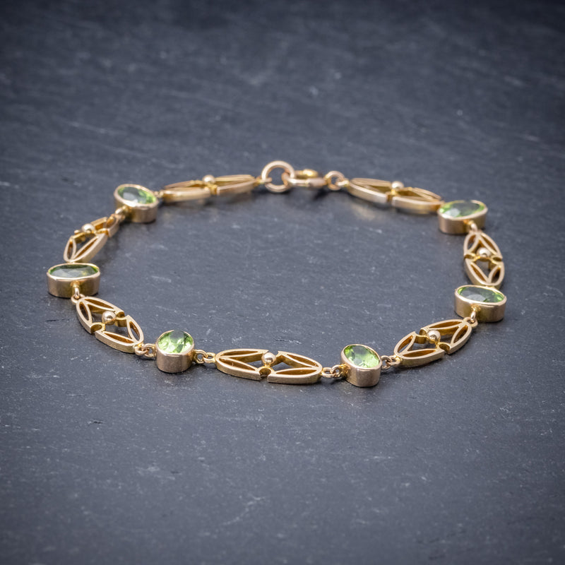 Antique Victorian 15ct Gold Peridot Necklace And Bracelet Set Circa 1900 SIDE