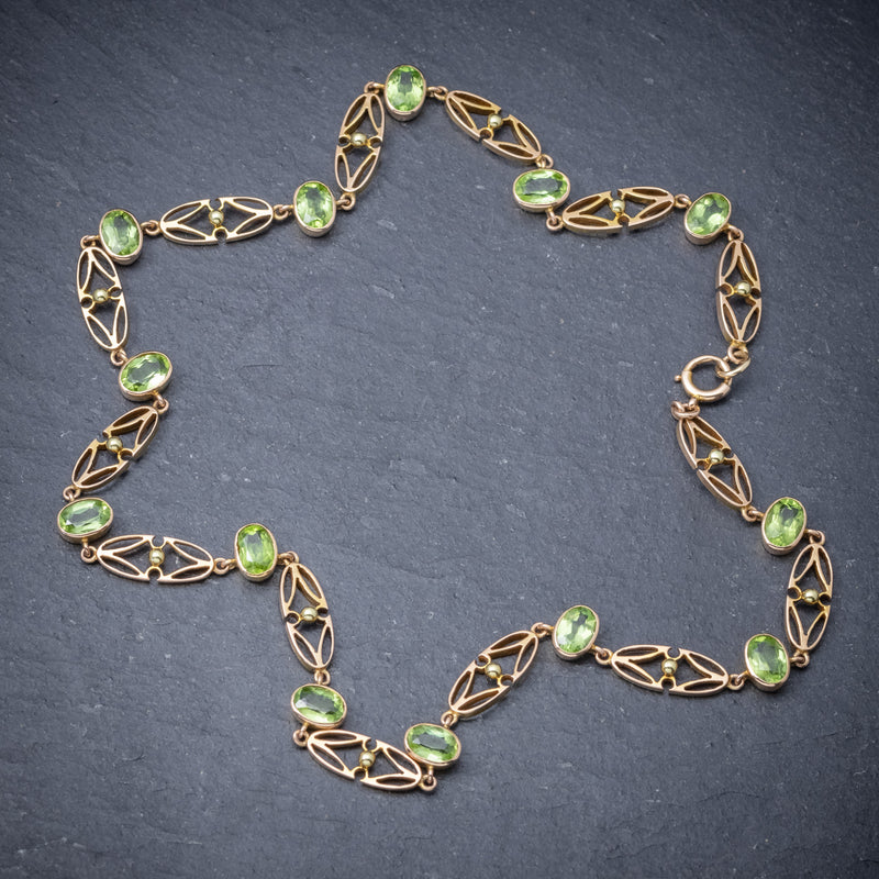 Antique Victorian 15ct Gold Peridot Necklace And Bracelet Set Circa 1900 TOP