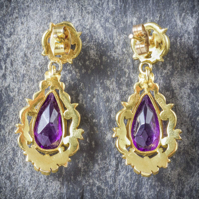 ANTIQUE VICTORIAN AMETHYST DROP EARRINGS 18CT GOLD CIRCA 1900 BACK