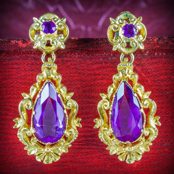 ANTIQUE VICTORIAN AMETHYST DROP EARRINGS 18CT GOLD CIRCA 1900 COVER