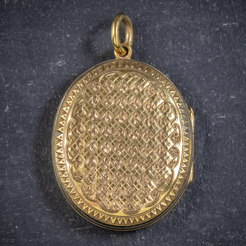 ANTIQUE VICTORIAN 18CT GOLD GILT BLUE ENAMEL LOCKET CIRCA 1880 BACK