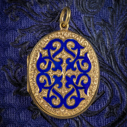 ANTIQUE VICTORIAN 18CT GOLD GILT BLUE ENAMEL LOCKET CIRCA 1880 COVER