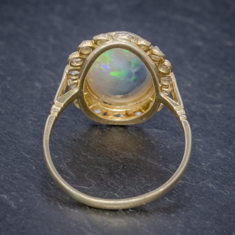 Antique Victorian 6ct Natural Opal Diamond Cluster Ring 18ct Gold Circa 1900 BACK