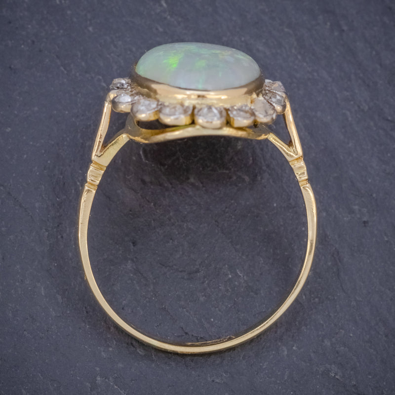 Antique Victorian 6ct Natural Opal Diamond Cluster Ring 18ct Gold Circa 1900 TOP