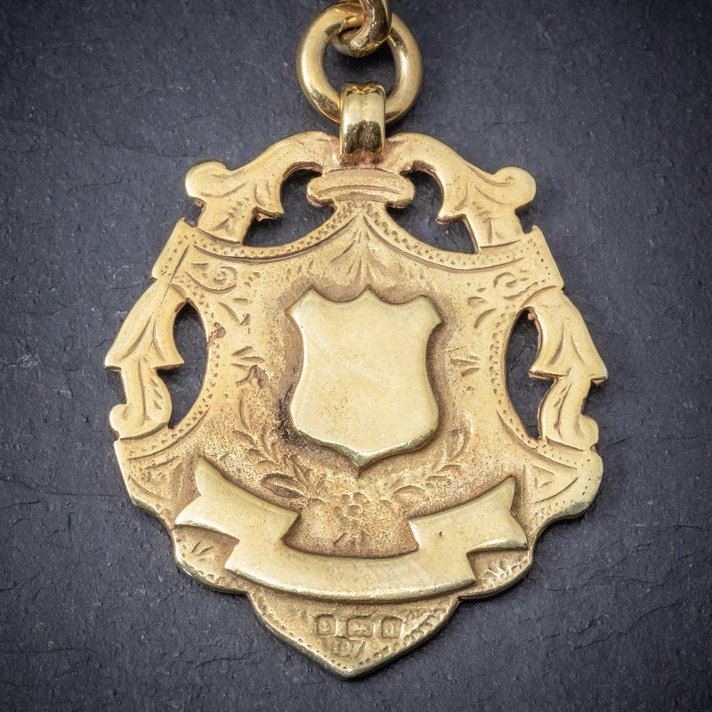 Antique Victorian Albert Chain 18ct Gold On Silver Necklace Dated 1900 medallion