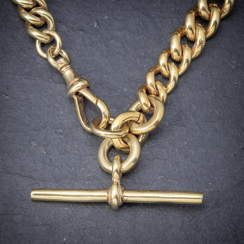 Antique Victorian Albert Chain 18ct Gold On Silver Necklace Dated 1900 t bar