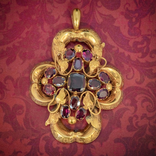 ANTIQUE VICTORIAN ALMANDINE GARNET IVY PENDANT 18CT GOLD CIRCA 1880 COVER