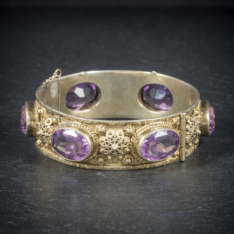 Antique Victorian Amethyst Bangle Gold Gilt Circa 1900 FRONT