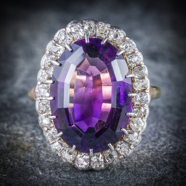 ANTIQUE VICTORIAN AMETHYST DIAMOND RING 9CT GOLD CIRCA 1900 FRONT