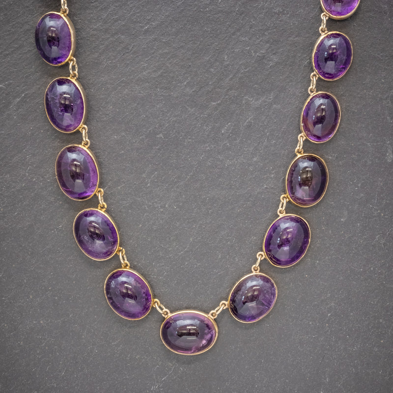 ANTIQUE VICTORIAN AMETHYST NECKLACE 15CT GOLD COLLAR CIRCA 1880 FRONT
