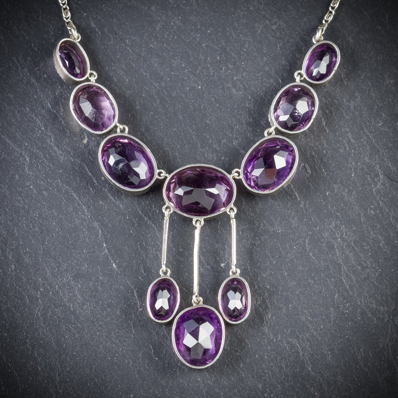 ANTIQUE VICTORIAN AMETHYST NECKLACE SILVER CIRCA 1900 BACK