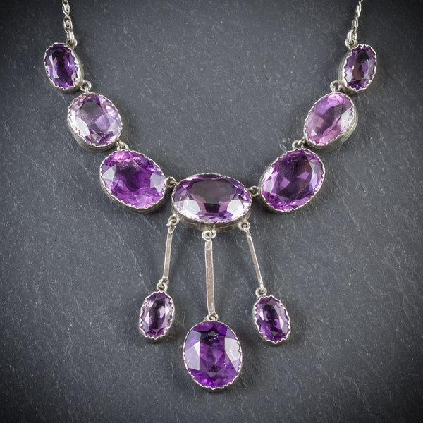 ANTIQUE VICTORIAN AMETHYST NECKLACE SILVER CIRCA 1900 FRONT
