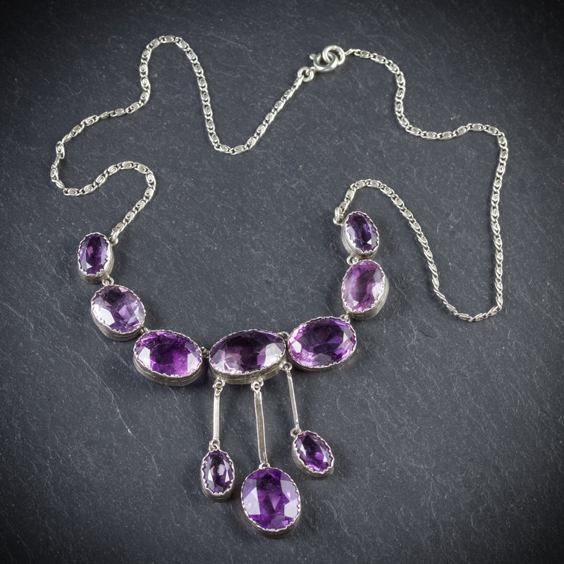 ANTIQUE VICTORIAN AMETHYST NECKLACE SILVER CIRCA 1900 TOP