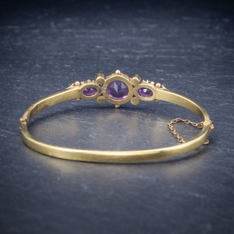 Antique Victorian Amethyst Pearl Bangle 9ct Gold Circa 1900 back