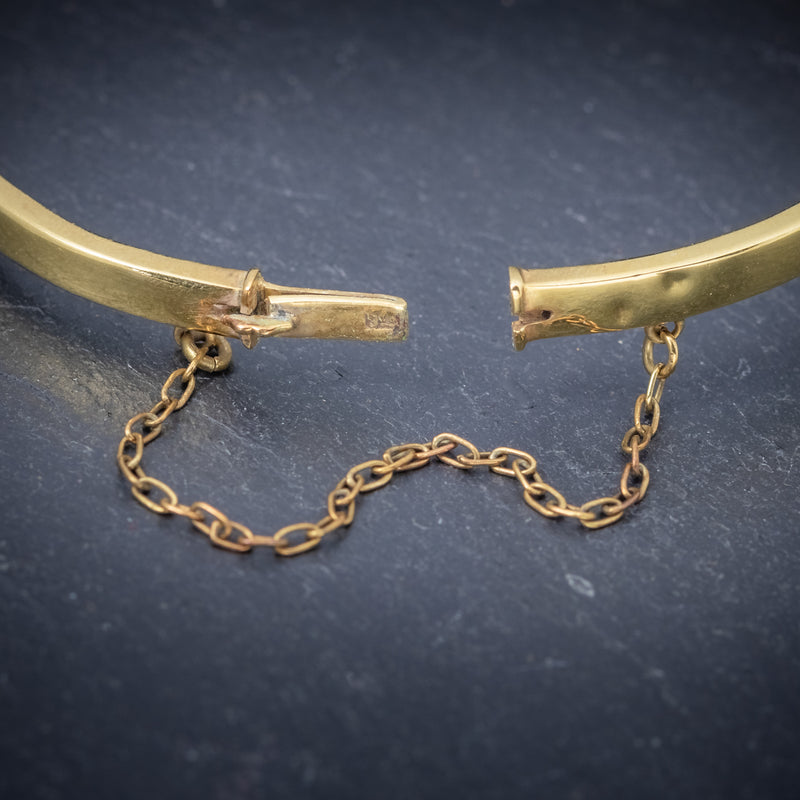 Antique Victorian Amethyst Pearl Bangle 9ct Gold Circa 1900 clasp