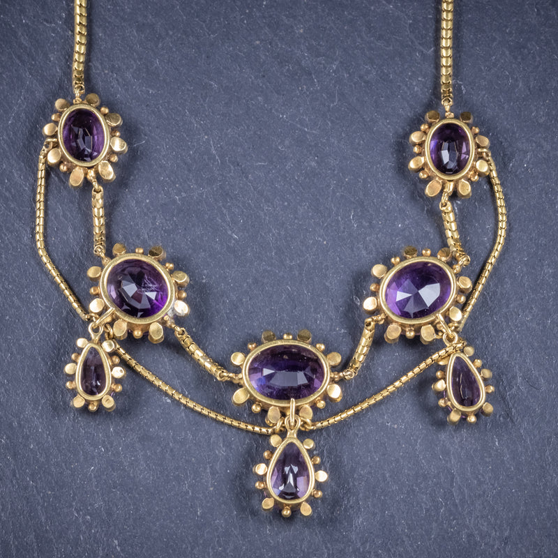 Antique Victorian Amethyst Pearl Garland Necklace 18ct Gold Circa 1860 BACK