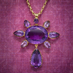 ANTIQUE VICTORIAN AMETHYST PENDANT NECKLACE 15CT GOLD CHAIN CIRCA 1900 COVER