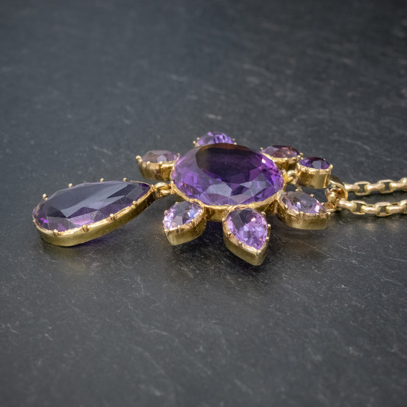 ANTIQUE VICTORIAN AMETHYST PENDANT NECKLACE 15CT GOLD CHAIN CIRCA 1900 SIDE