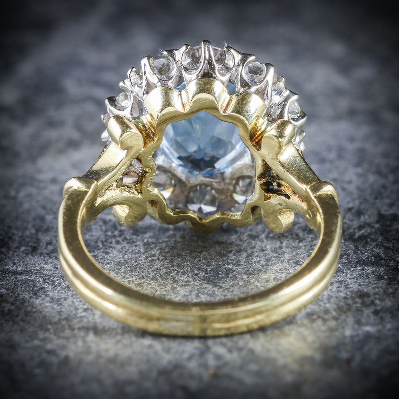ANTIQUE VICTORIAN AQUAMARINE CLUSTER RING DIAMOND 18CT GOLD CIRCA 1900 BACK