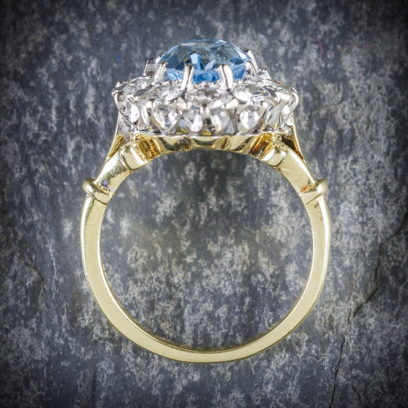 ANTIQUE VICTORIAN AQUAMARINE CLUSTER RING DIAMOND 18CT GOLD CIRCA 1900 TOP