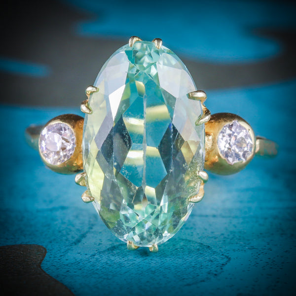 ANTIQUE VICTORIAN AQUAMARINE DIAMOND RING 6CT AQUAMARINE SEA GREEN cover