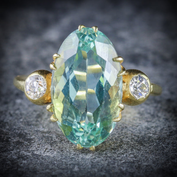 ANTIQUE VICTORIAN AQUAMARINE DIAMOND RING 6CT AQUAMARINE SEA GREEN FRONT