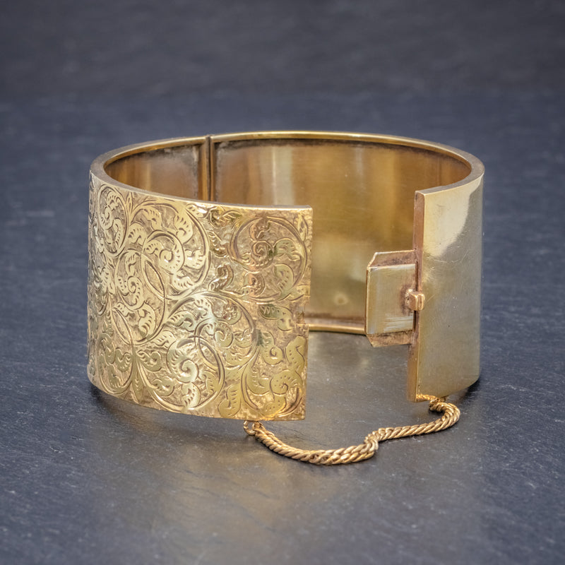ANTIQUE VICTORIAN BANGLE 18CT GOLD ON SILVER CIRCA 1880 SIDE
