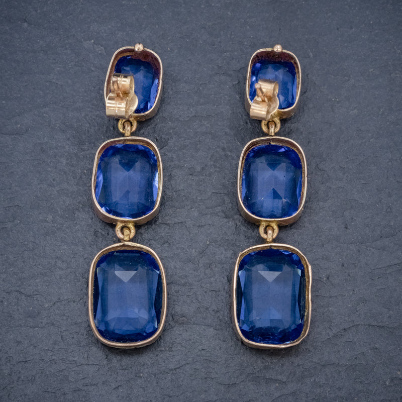 ANTIQUE VICTORIAN BLUE PASTE EARRINGS 9CT GOLD CIRCA 1900 BACK