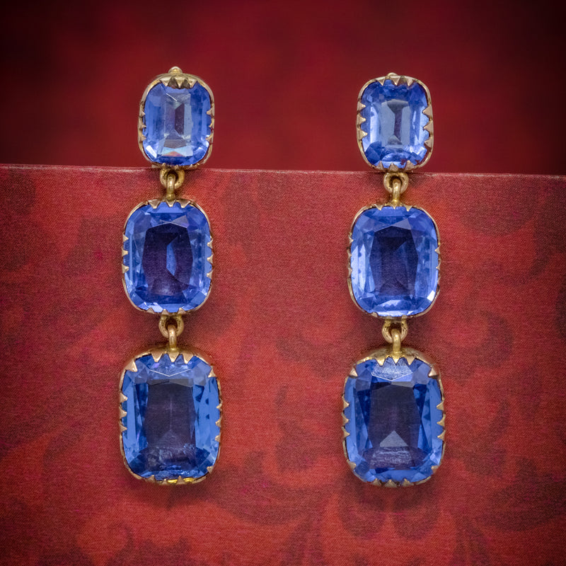 ANTIQUE VICTORIAN BLUE PASTE EARRINGS 9CT GOLD CIRCA 1900 COVER