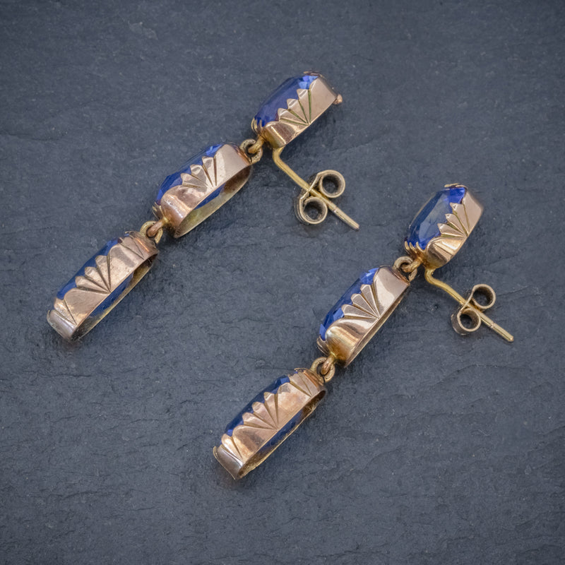 ANTIQUE VICTORIAN BLUE PASTE EARRINGS 9CT GOLD CIRCA 1900 SIDE