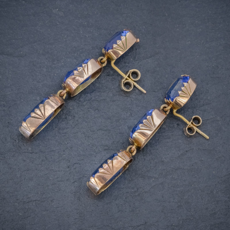 ANTIQUE VICTORIAN BLUE PASTE EARRINGS 9CT GOLD CIRCA 1900 SIDE