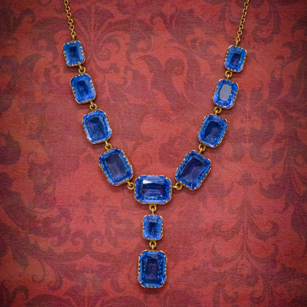 ANTIQUE VICTORIAN BLUE PASTE LAVALIERE NECKLACE 9CT GOLD CIRCA 1900 COVER
