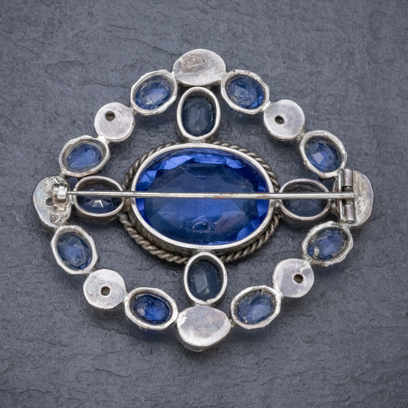 Antique Victorian Bristol Blue Paste Pearl Brooch Silver Circa 1900 BACK