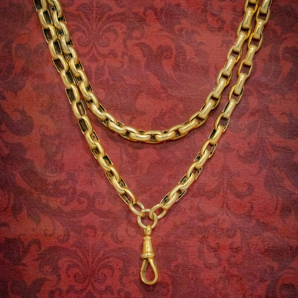 ANTIQUE VICTORIAN CABLE LINK GUARD CHAIN STERLING SILVER 18CT GOLD GILT NECKLACE CIRCA 1880