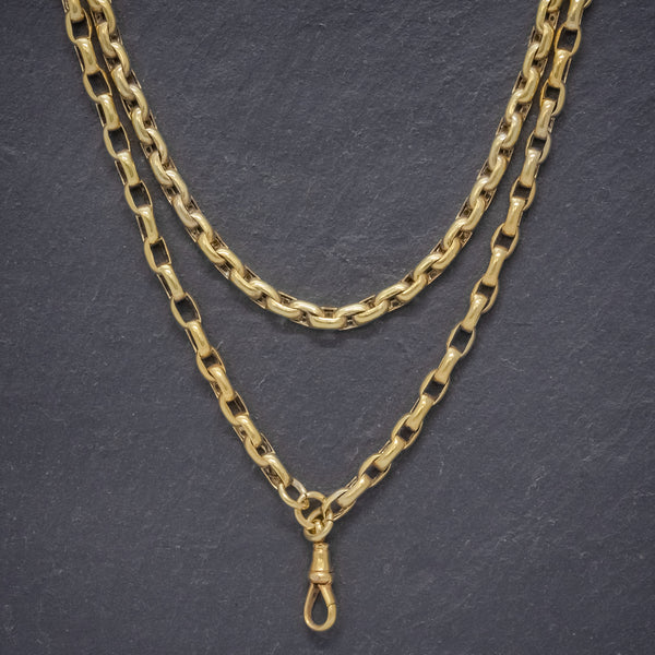 ANTIQUE VICTORIAN CABLE LINK GUARD CHAIN STERLING SILVER 18CT GOLD GILT NECKLACE CIRCA 1880