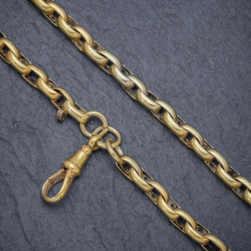 ANTIQUE VICTORIAN CABLE LINK GUARD CHAIN STERLING SILVER 18CT GOLD GILT NECKLACE CIRCA 1880