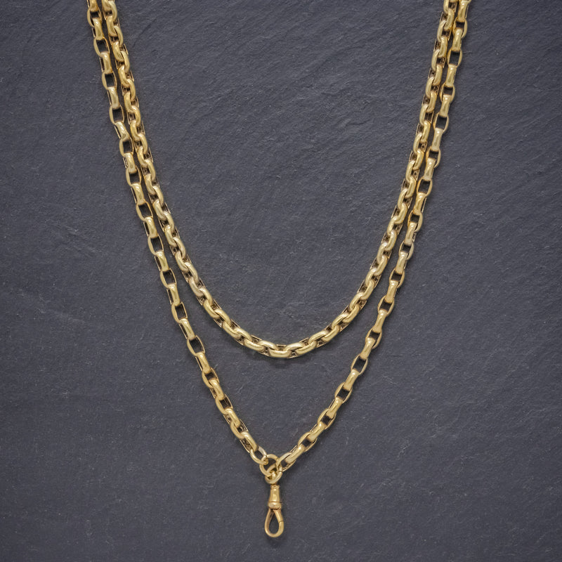 ANTIQUE VICTORIAN CABLE LINK GUARD CHAIN STERLING SILVER 18CT GOLD GILT NECKLACE CIRCA 1880